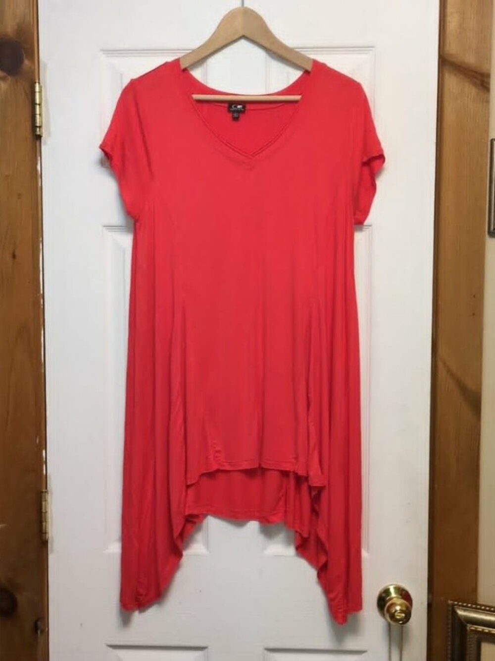 Cable & Gauge Coral Pink Shark Bite Tunic Dress Sz L Lagenlook Effortless Lounge